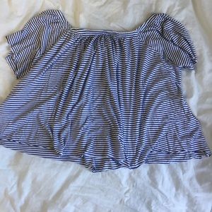 Mango navy and white striped off the shoulder top